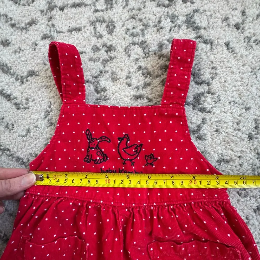 Vtg OshKosh Red Corduroy Polka Dot Overalls Embroidered Farm Animals 12M